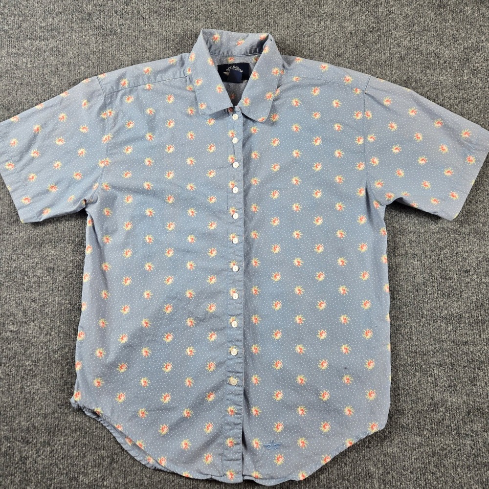 Dockers Button Up Shirt Womens Small Blue Floral Polka Dot Cotton Short Sleeve